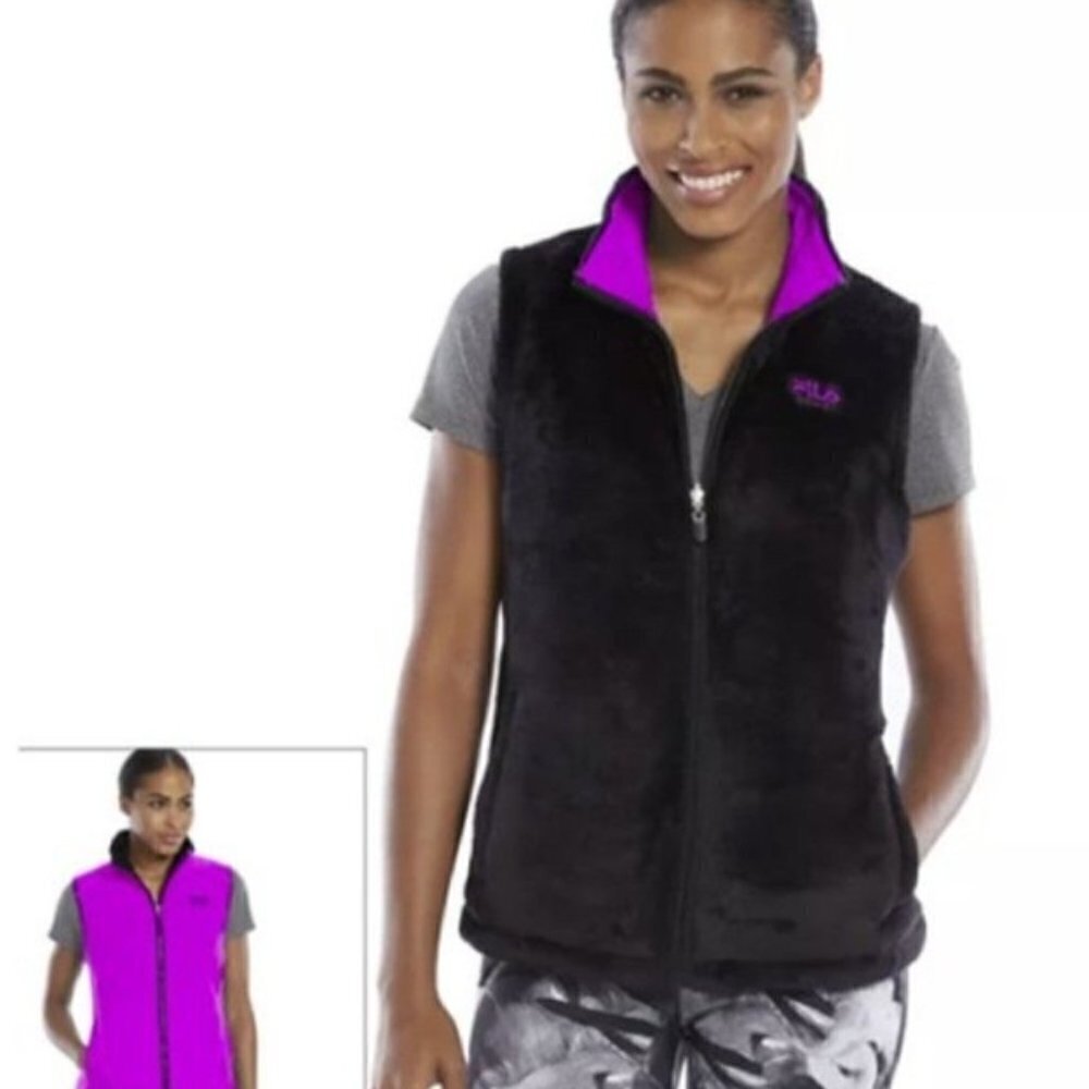 FILA SPORT Vest Reversible Fleece Sleeveless - Black Pink - Size XS